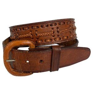 Vintage Brown Braided Leather Belt Southwestern Cowboy Mens Size 42